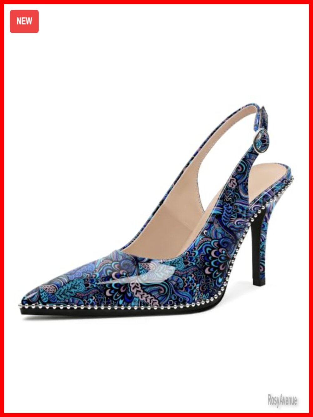 Beaded Slingback Pumps Pointed Toe Stiletto High Heels Patent Leather